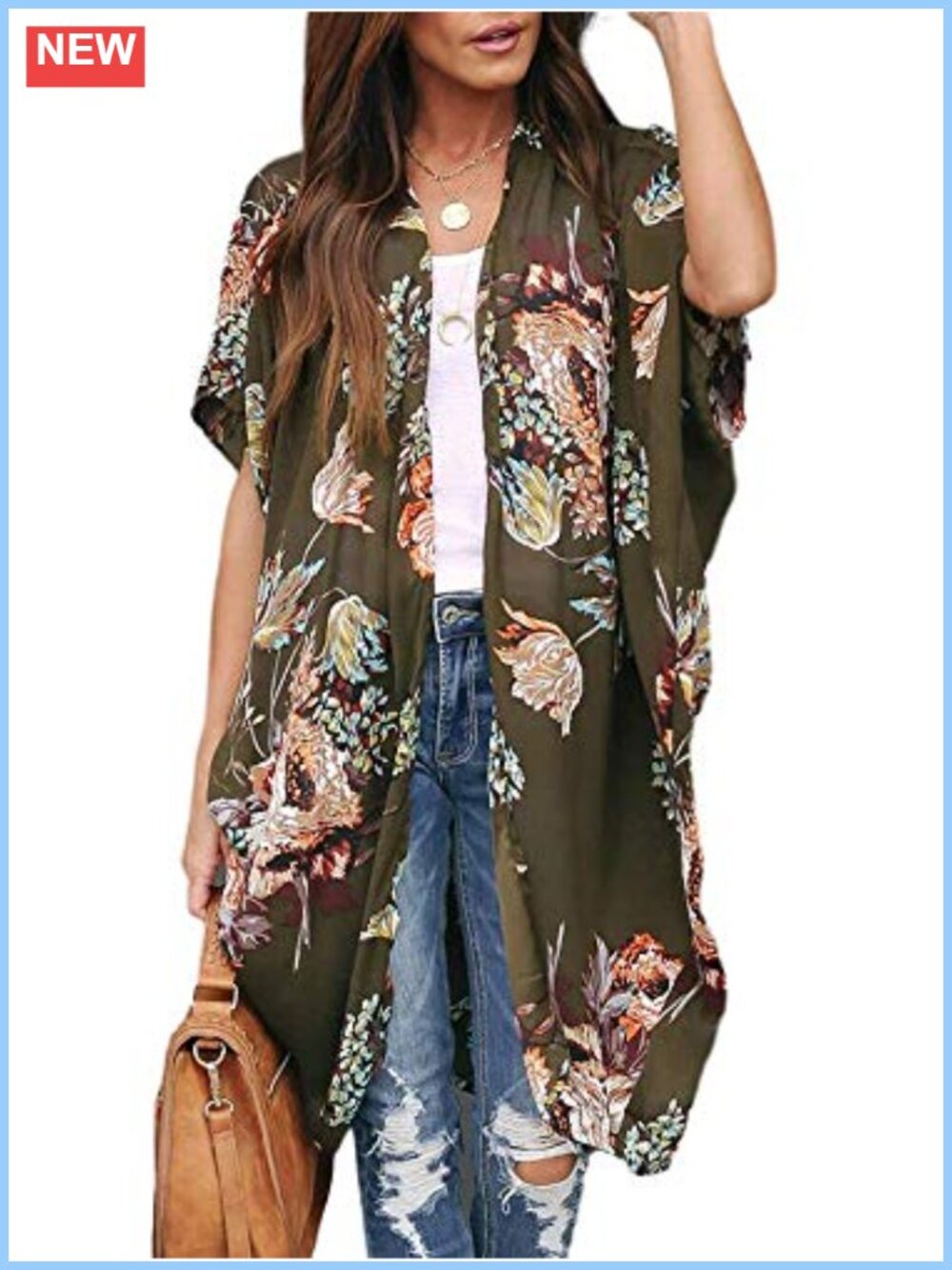 Womens Floral Kimono Duster Cardigan Short Sleeve Beach Cover Up Cape